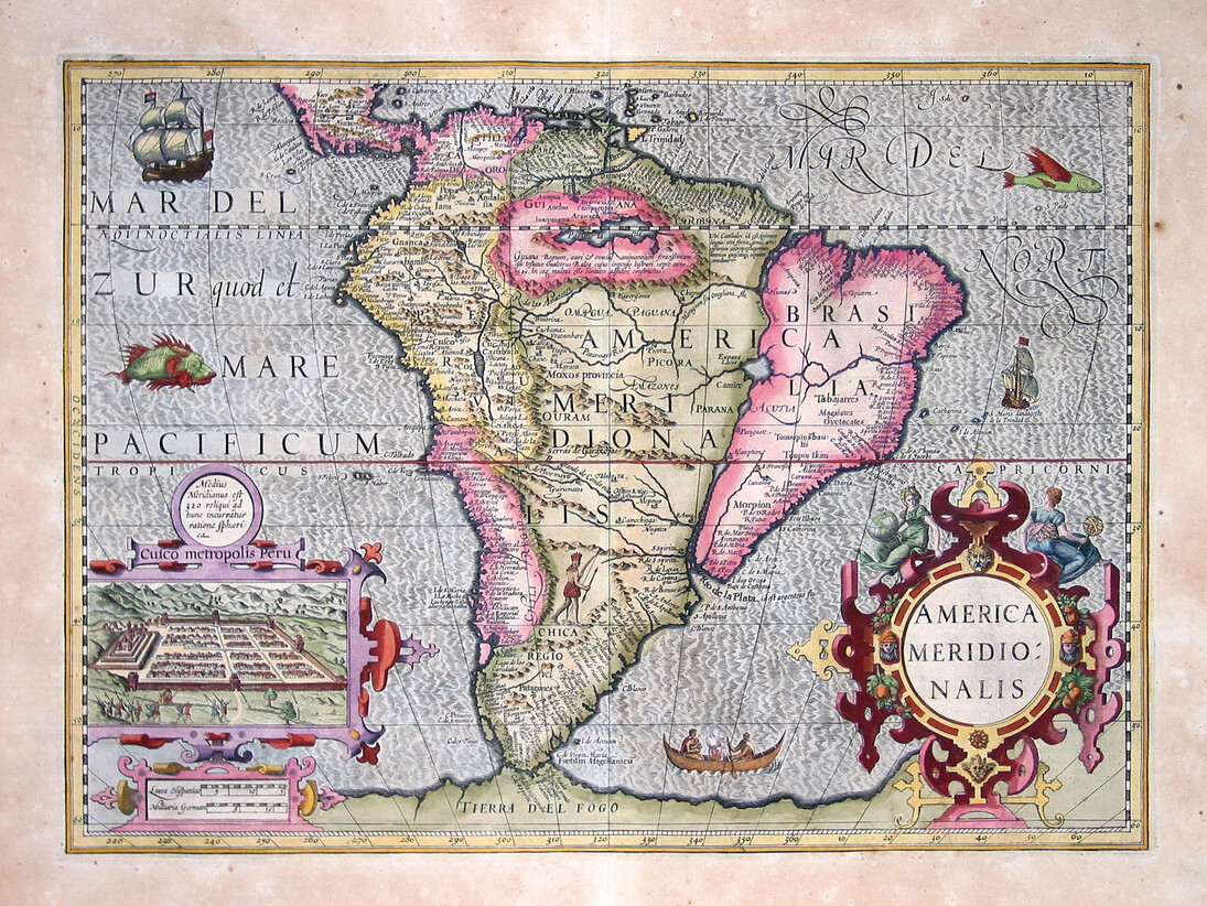 Jodocus Hondius. Map of South America with Inset View of Cuzco, 1613 . Carl and Marilynn Thoma Collection.