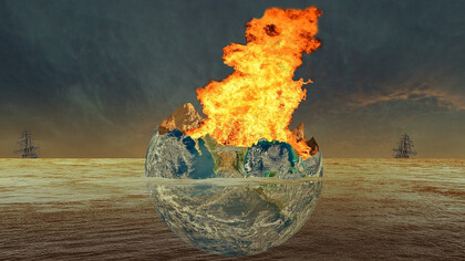 In the midst of an environmental crisis, the Earth is ablaze, igniting a global call for urgent action and sustainable solutions