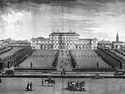 Veduta panoramica di Villa Farsetti, 1833, incisione all'acquatinta di A. Lazzari