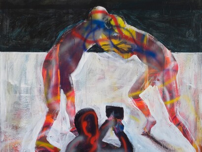 Jaan Toomik, Untitled fighters (2022), acrilico su tela, 158 x 201 cm