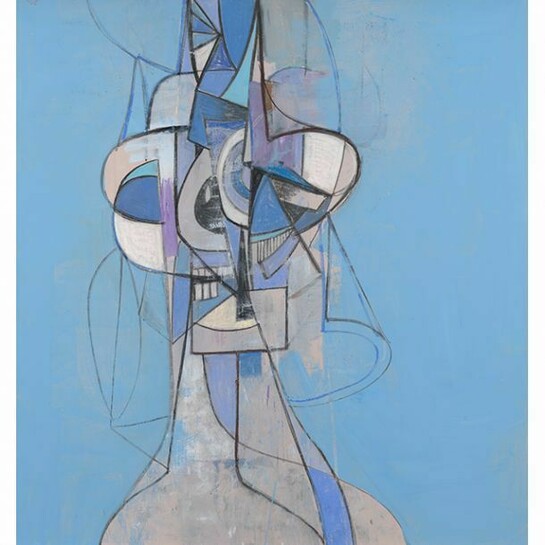 George Condo, Out of the Blue, 2013, Acrylic, charcoal, and pastel on linen, Unframed: 157.5 x 147.3 cm (62 x 58 in), Framed: 165.7 x 155.6 x 8.9 cm (65 1/4 x 61 1/4 x 3 1/2 in), courtesy of the artist and Simon Lee Gallery