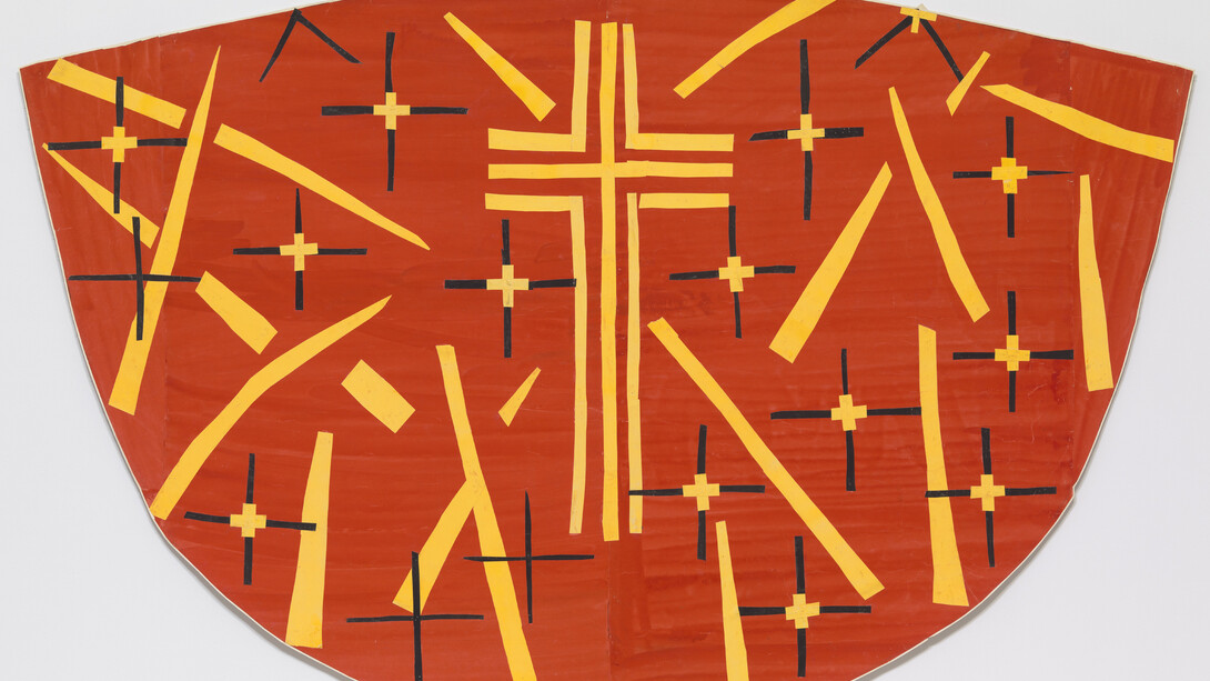Henri Matisse (French, 1869-1954). Maquette for Red Chasuble (front). late 1950-52. Gouache on paper, cut and pasted. 52 1/2 x 78 1/8″ (133.4 x 198.4 cm). The Museum of Modern Art, New York. Acquired through the Lillie P. Bliss Bequest © 2014 Succession H. Matisse / Artists Rights Society (ARS), New York