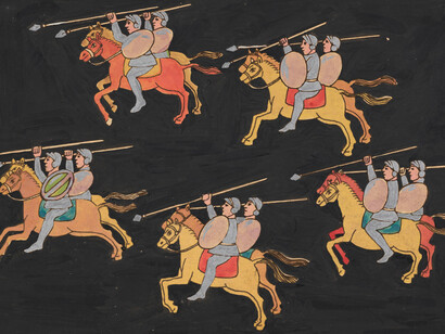 Leslie Tillett, Spanish horsemen ride in at Uitzillan, 1972-1976. Courtesy of Denver Art Museum