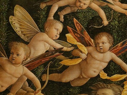 A obra, encomendada por Isabella D’Este, combina humanismo e reverência clássica