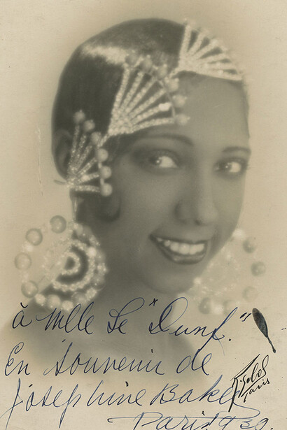 Signed photograph of Josephine Baker (1906– 1975), inscribed to Mlle Le “Dunf.,” Paris, 1930; photograph by R. Sobol. Collection of Pedro Corrêa do Lago.