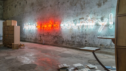 'Diminished Capacity', Padiglione Nigeria, Biennale di Architettura di Venezia 2016. Ola Dele Kuku, 'Africa is not a country', neon installation, photo Filippo Peretti