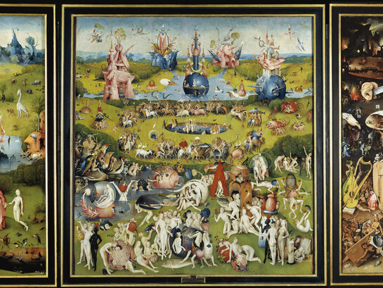 Dans Le Jardin des délices (vers 1490-1500), Jérôme Bosch déploie un monde où le plaisir bascule vers le chaos, révélant la violence tapie derrière les désirs humains et la fragilité du corps livré au péché