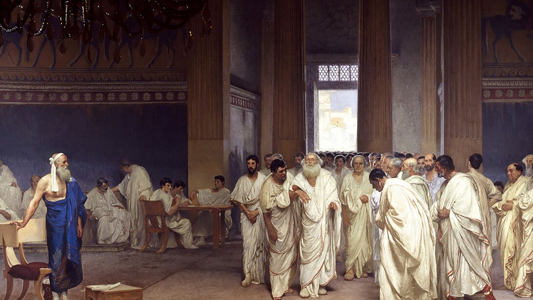 Cesare Maccari, Appius Claudius Caecus in the Senate, Fresco, 1881-1888, Palazzo Madama, Rome, Italy