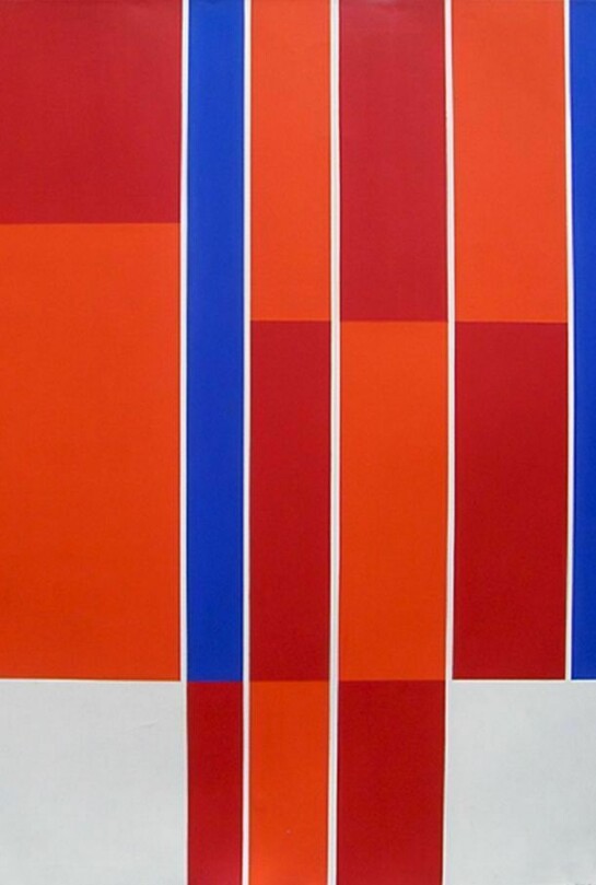 Ilya Bolotowsky, Red, Blue, White Rectangles, 1973, acrylic on canvas, 60" x 48"