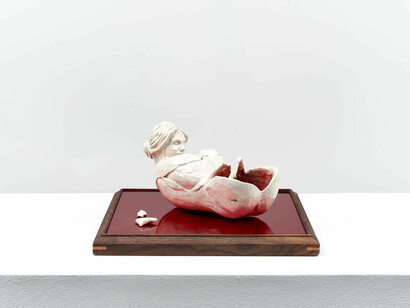 Joeun Kim Aatchim, My Prophecy, My Very First Clay, 2011. Glazed earthenware, walnut frame, colored acrylic mirror, 10 x 10 x 5 inches (25.5 x 25.5 x 13 cm). Courtesy of François Ghebaly, Los Angeles, CA
