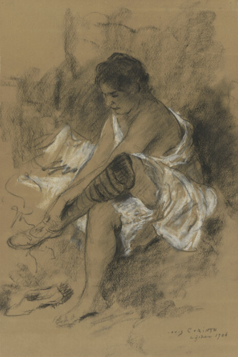 Lovis Corinth (1858–1925), Nach dem Bade - Strumpf anziehende Frau, 1906