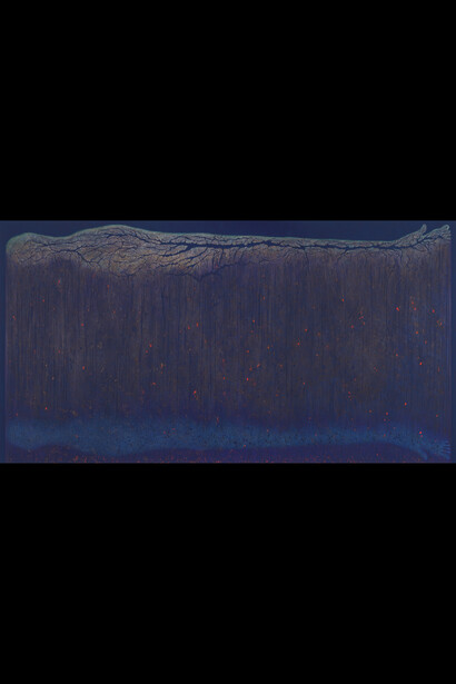 Luisa Rabbia, Death, 2017, colored pencil, acrylic and fingerprints on canvas, 108 x 202 inches (274 x 513 cm). Courtesy of Peter Blum Gallery, New York