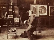 Lord Leighton handling Athlete wrestling with a Python in his studio. From Frederic Stephens, Artists at Home, 1884