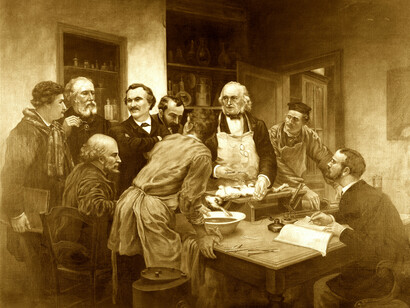 Claude Bernard, aquí retratado con sus alumnos por Leon L'Hermitte, fue uno de sus grandes contrincantes científicos