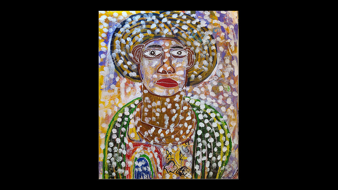 Yang Si Young, White eyed woman, 122x153cm, mixed media on canvas