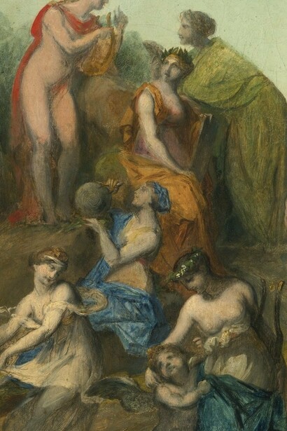"Apolo y las nueve Musas en el Monte Parnaso", óleo sobre lienzo, atribuido a Pierre-Paul Prud'hon
