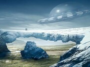 An unidentified flying object (UFO) hovering and camouflaged