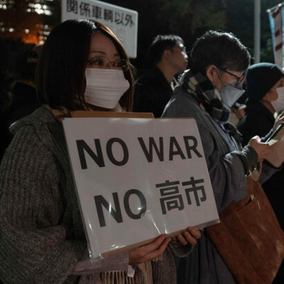 A crowd of citizens rallies in Tokyo, Japan, voicing fears that inflammatory statements could destabilize regional peace