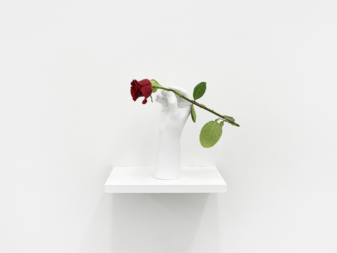 Ethan Cook, Study for Large Hand, 2015, forton, acrylic paint, Shelf 24 x 30 cm, Hand 24 x 7.5 x 6 cm