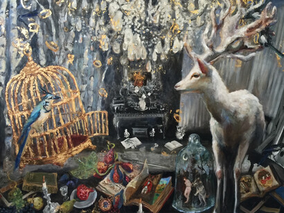 Nicole Etienne, Stories Untold, 2015, oil paint, 23 carat gold leaf on photo on canvas, 50 x 70 inches