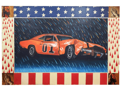 Evan Jones, Destruction Derby Dreamland, 2023. Courtesy of the artist and Thomas Deans Fine Art