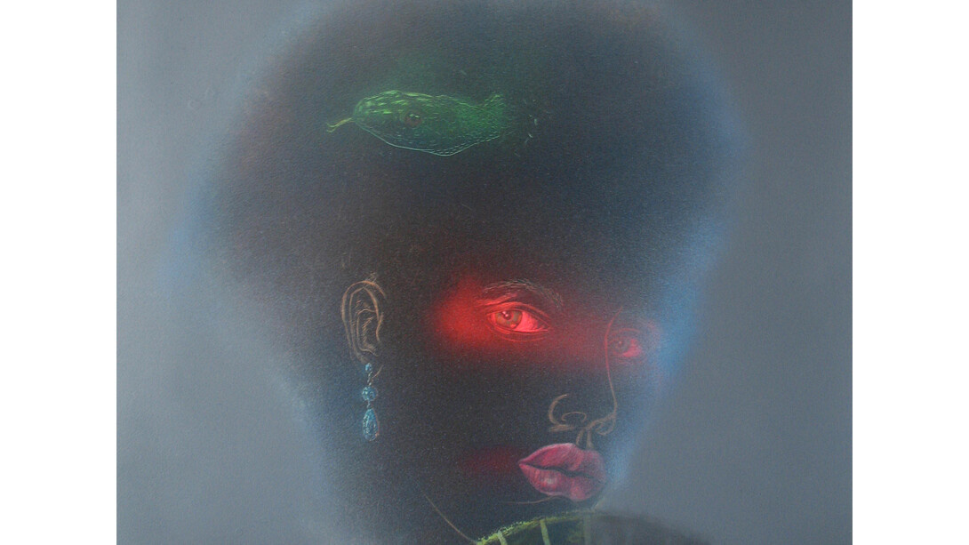 Renee Stout, Spirit of Marie Laveau. (2009-2015). Colored pencil, varnish and spray paint on lithograph. 21 x 21 in. © Courtesy of Accola Griefen