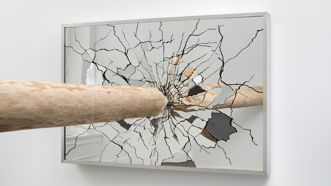 Li Hui, Ksana, 2015, Mirror finished stainless steel, steel, wood, Site specific (mirror: 49 x 73 x 6 inches)