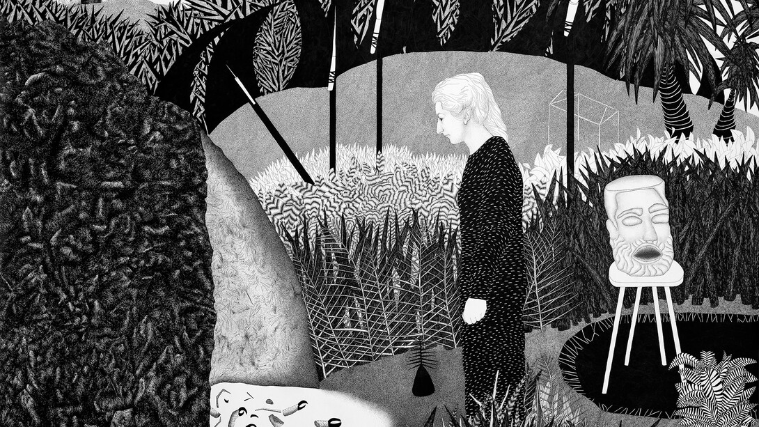 Lunch in the cave, 2018 Ink on paper 150 x 200 cm Unique. Courtesy of Bendana | Pinel & artist