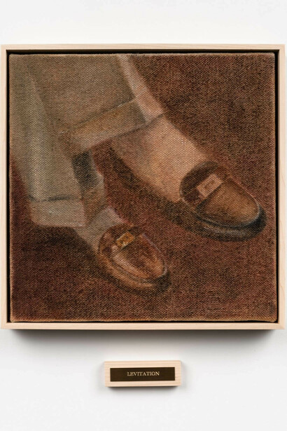 Katelyn Eichwald, Levitation, 2024, Oil on hemp, 12 3/4 x 12 3/4 in (32.4 x 32.4 cm). Courtesy of the artist and Fortnight Institute