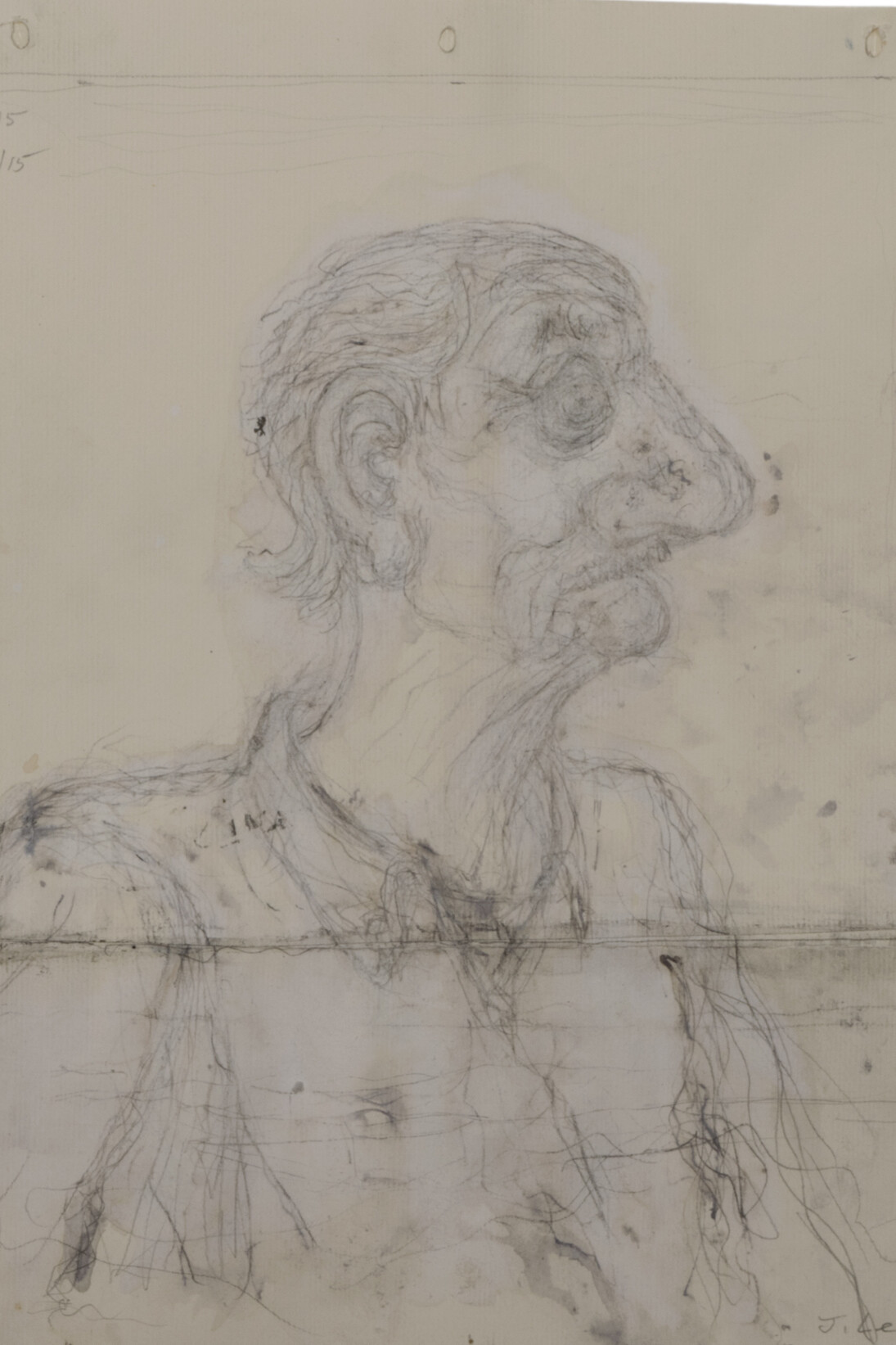 John Lees, Profile I (Man Sitting in an Armchair), 2015, graphite, ink on paper, 13 1/2 x 11 1/8 inches