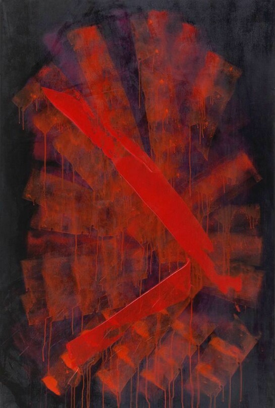 Carla Rigato, La via rossa dell emozione, acrilico su tela, 100 x h 160, 2011