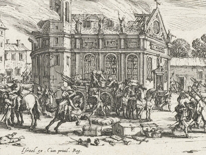 Jacques Callot, 1633. Devastación de un monasterio, un grabado de la serie: «Las grandes miserias de la guerra» (detalle)