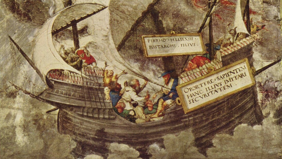 «Pirrón en un mar embravecido», Petrarcameister (siglo XVI)