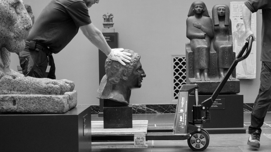 A recarved portrait of a Ptolemaic ruler is being prepared for the exhibition. Courtesy of Glyptotek. Photo by Anders Sune Berg