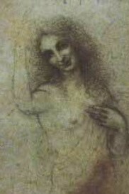 Estudio para un Baco, Leonardo. La imagen del ángel anunciador se transforma aquí en la de un Baco en estado de excitación sexual