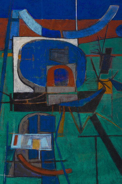 Ethel Fisher, Green and blue composition, 1957. Courtesy of LewAllen Galleries