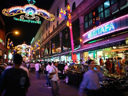 Brisk shopping in the night at the Mustafa Center