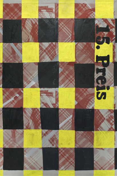 Martin Kippenberger, 15. Preis, 1987, oil, acrylic and silkscreen ink on muslin, 70.87 x 59.06 inches, 180 x 150 cm. Copyright Estate of Martin Kippenberger, Galerie Gisela Capitain, Courtesy of Skarstedt, New York