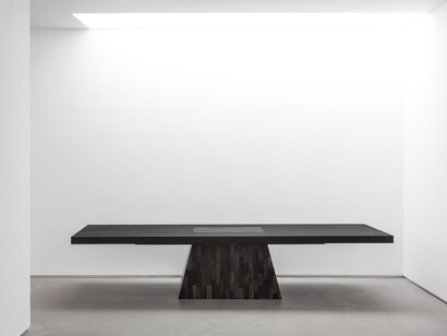 Rick Owens, Plug Table (petrified wood), 2012, petrified wood, black plywood, h77 l360 w115 cm / h30.3 l141.7 w45.3 in, limited edition of 4 + 2 ap, Courtesy of Carpenters Workshop Gallery