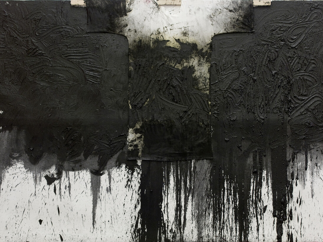 Hermann Nitsch, Untitled, 2010, Oil on canvas and painting on shirt, 200 x 300 cm
