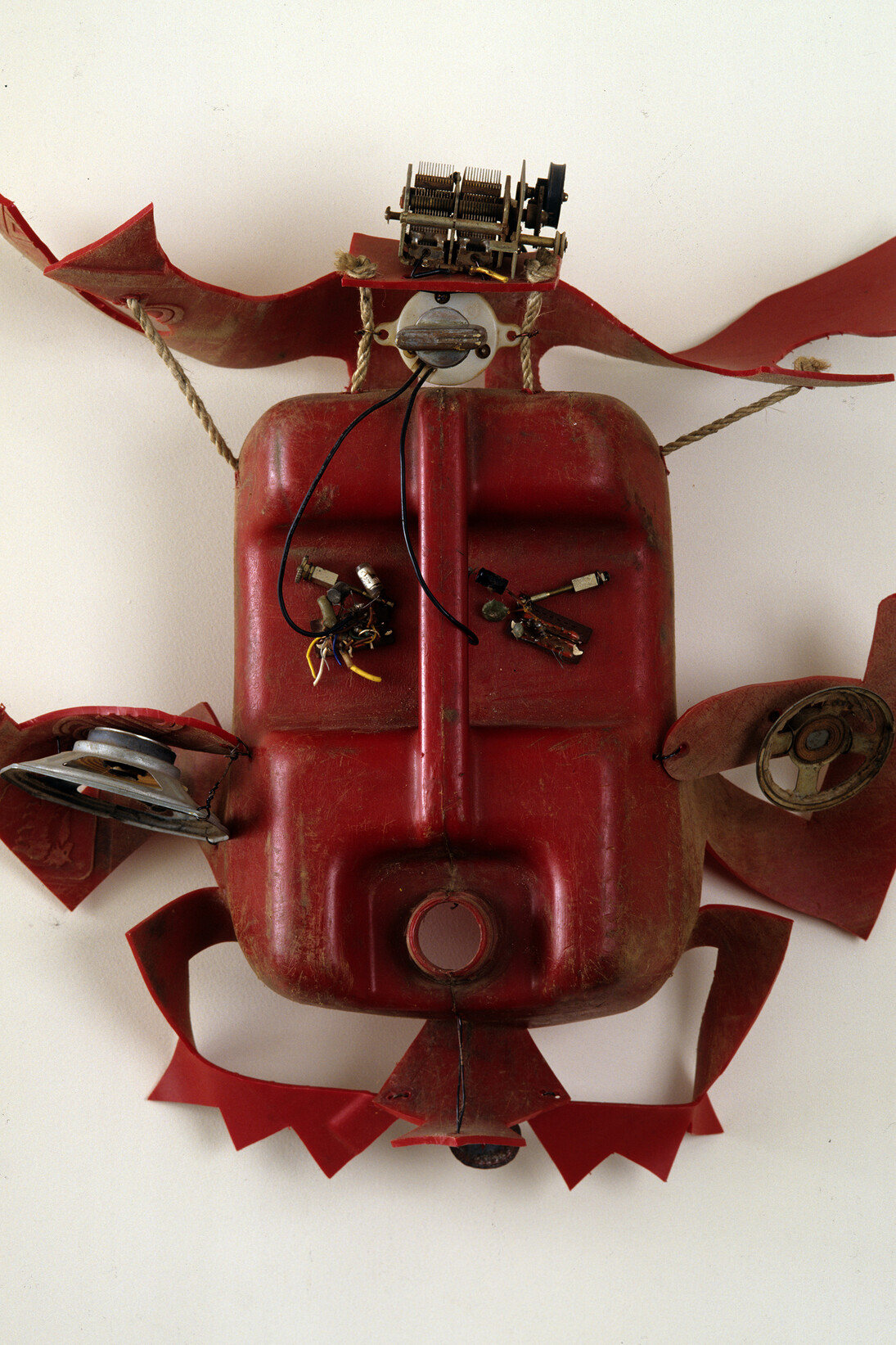 Romuald Hazoumé (Benin 1962), Bagdad City, 1992, Plastic can, loud speakers and various electronical elements, 50 x 51 x 21 cm. Courtesy of CAAC - The Pigozzi Collection, Ginevra