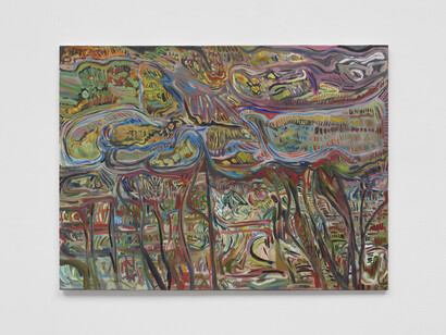 Alia Ahmad,
Zuwaal shams / ١ شمس زوال | Vanishing Sun/Fading Sun 1,
2023,
Oil on canvas,
76 x 102 cm | 29 15/16 x 40 3/16 in.
© the artist. Photo © White Cube (Ollie Hammick)