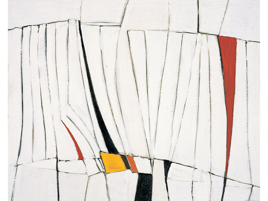 Terry Frost 1915-2003, Red, Black and White, 1955–6, Oil paint on canvas, 72 x 91.7 cm, Courtesy of the Pier Arts Centre Collection, photograph Alistair Peebles © The estate of Sir Terry Frost. All Rights Reserved, DACS 2015
