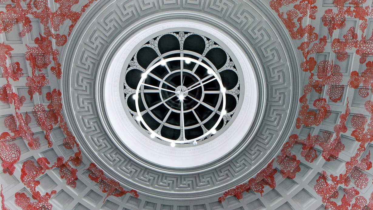 Andrea Jespersen, ‘gaze-following (holding hands)’ [detail], hand-printed analogue gelatin silver print, red ink 
diptych, each 49 cm x 60 cm x 2.5 cm, 2012
