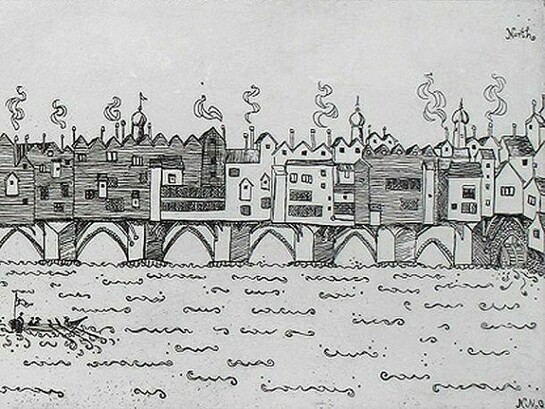 Niamh Mac Gowan. London Bridge c. 1600, Etching, Edition of 175