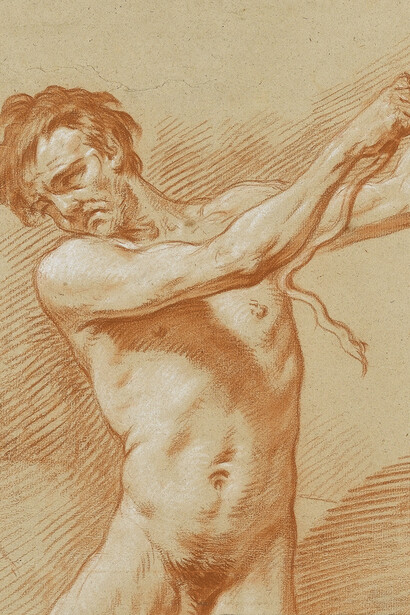 Michel-François Dandré-Bardon, Männlicher Akt sich an einem Seil haltend (detail), um 1725. Mit freundlicher genehmigung der Staatsgalerie Stuttgart