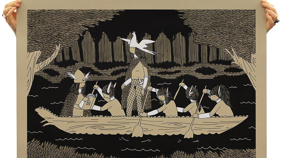 Kid Acne, “Boat Girls”, hand-embellished screenprint; Edition of 10, 36in x 26in (92 x 66cm)