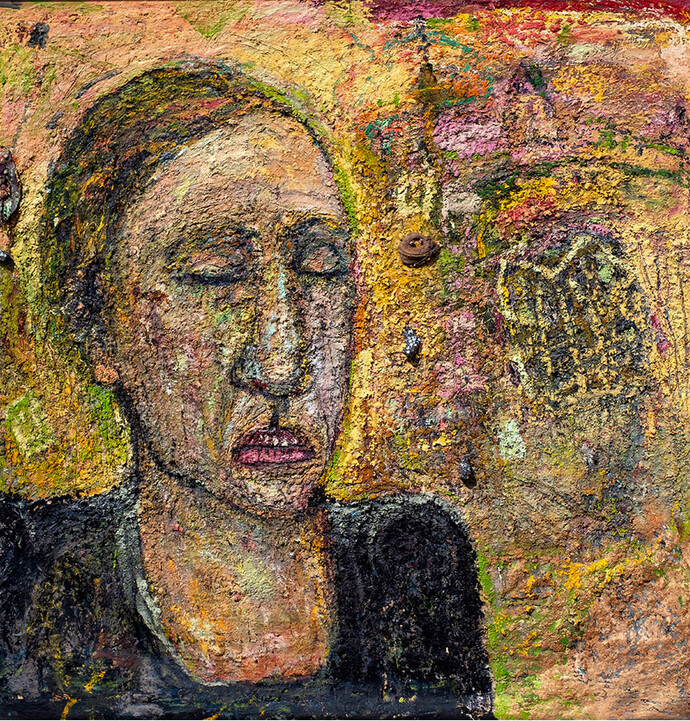 Miriam Beerman, Nothing has Changed (detail), 1999, 69x67 inches, oil on canvas
