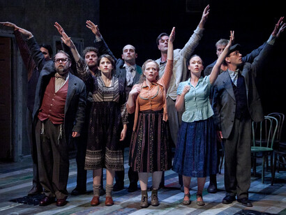 Joshua Morgan, Dana Levanovsky, Mark Krawczyk, Heather Haney, Tim Getman, Laura C. Harris, Harlan Work and Ashley Ivey in Theater J's Our Class.