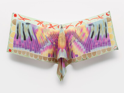 Benedict Scheuer, Bird Pretending it Believes, 2023. Dyed Habotai Silk. Courtesy of Marlborough Gallery, New York